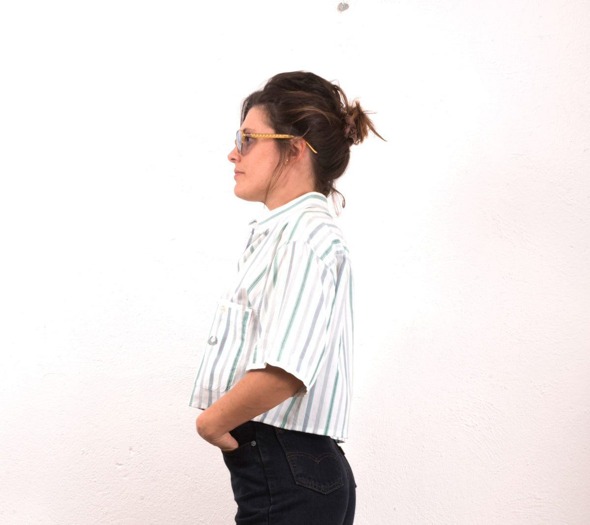 CAMICIA CROP VINTAGE A RIGHE
