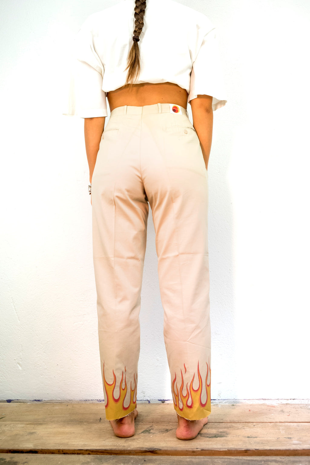 PANTALONI VITA ALTA VINTAGE CON FIAMME