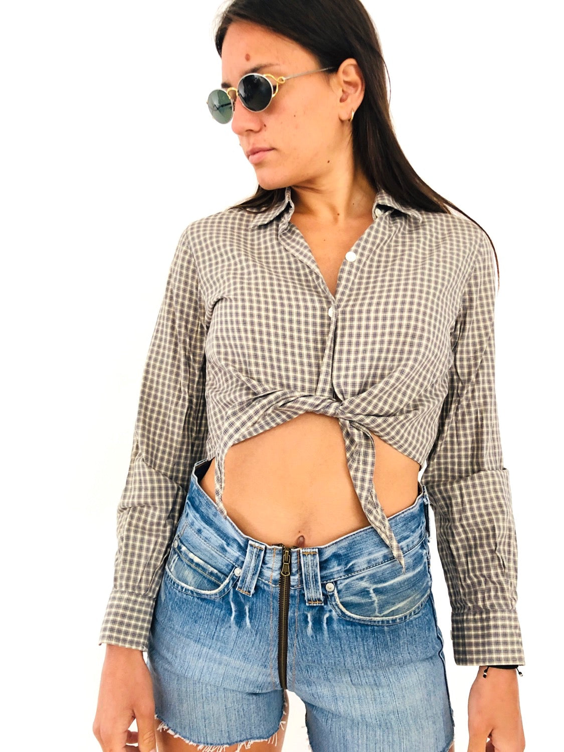 CAMICIA CROP VINTAGE A QUADRI
