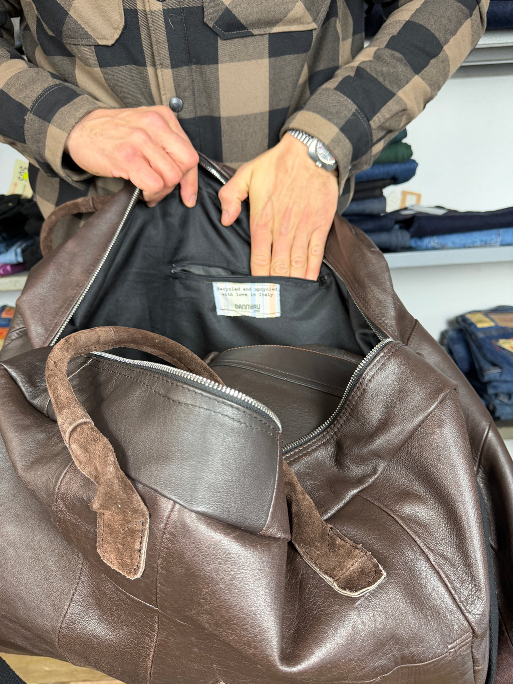 Borsone vera pelle Jacket upcycled