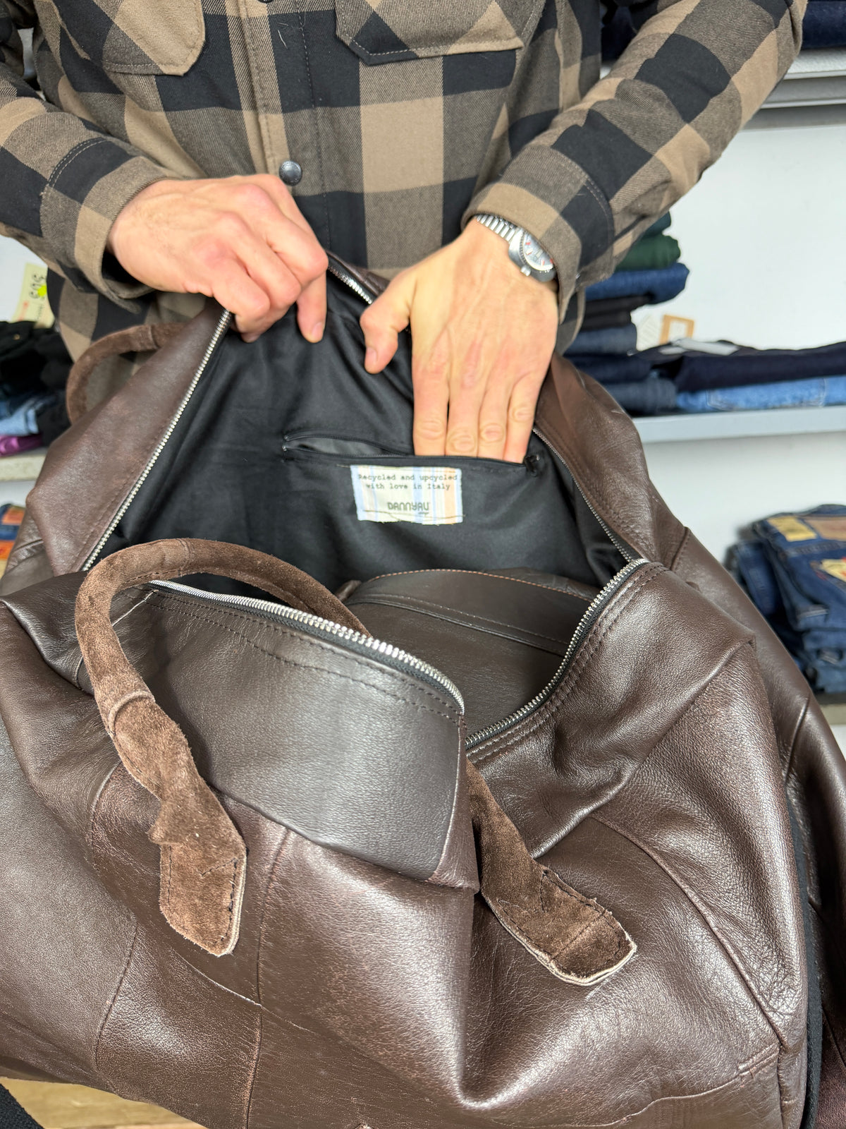 Borsone vera pelle Jacket upcycled