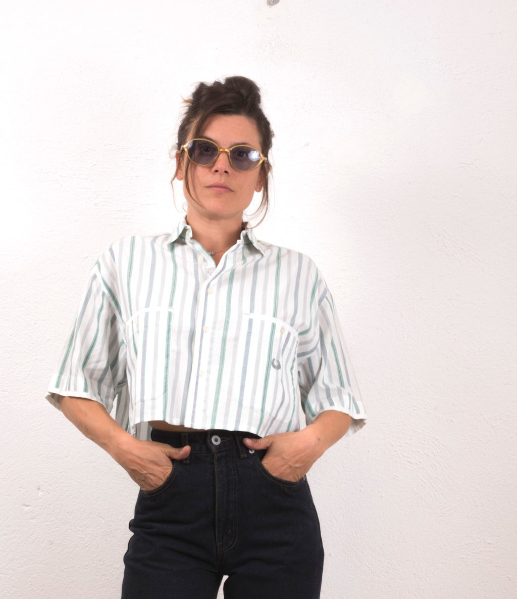 CAMICIA CROP VINTAGE A RIGHE