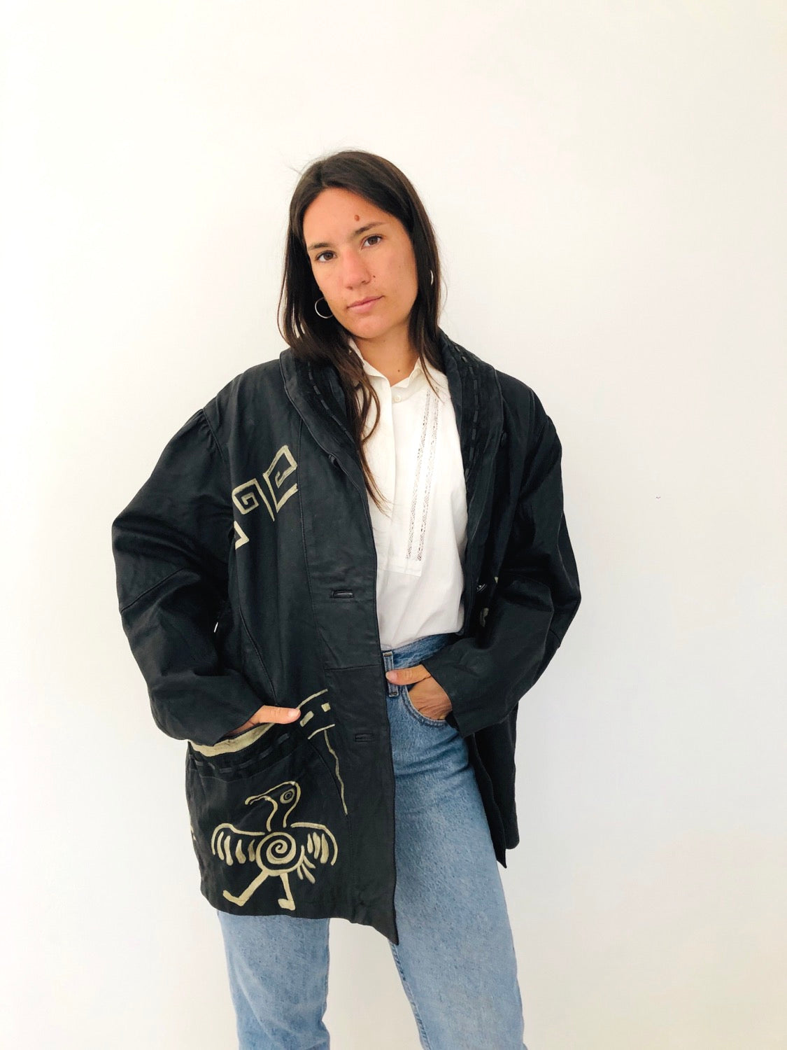 GIACCA IN VERA PELLE VINTAGE DIPINTA A MANO