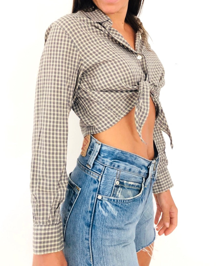 CAMICIA CROP VINTAGE A QUADRI