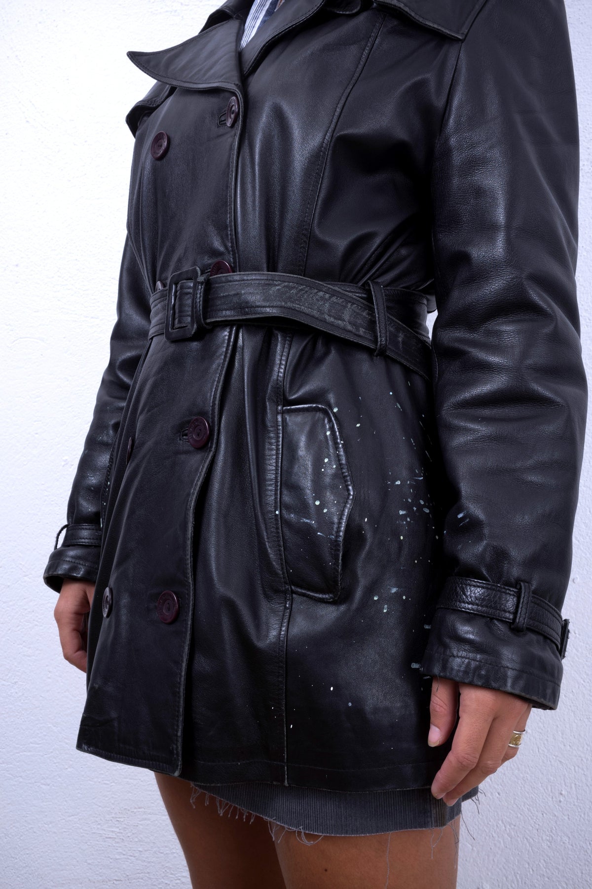 TRENCH IN VERA PELLE VINTAGE DIPINTO A MANO
