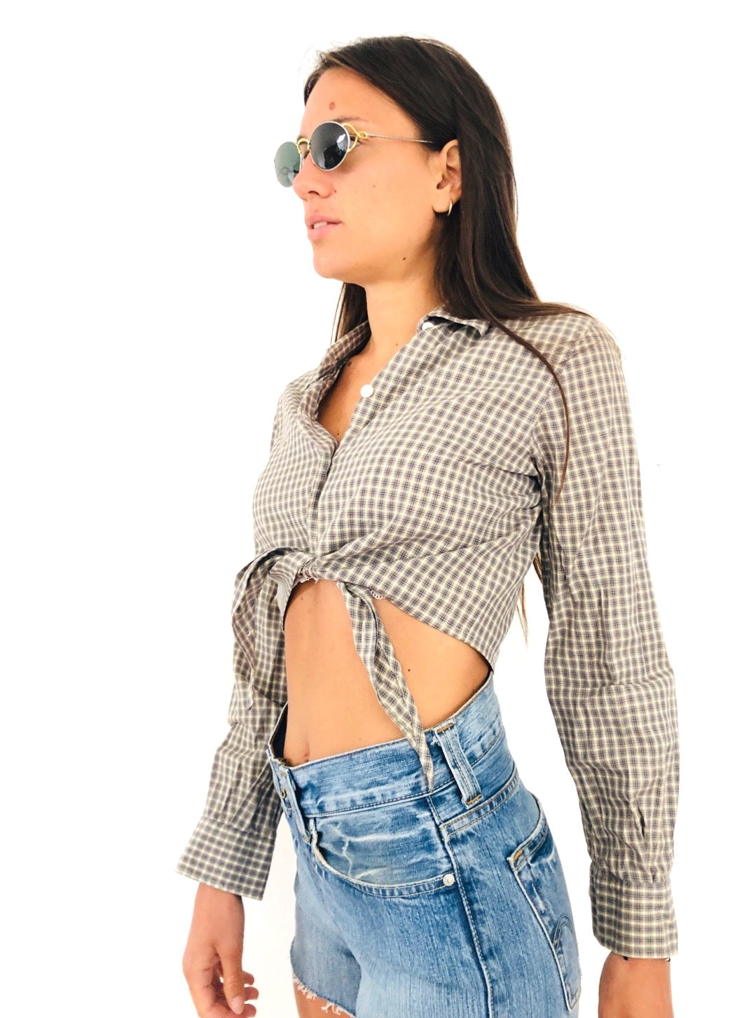 CAMICIA CROP VINTAGE A QUADRI