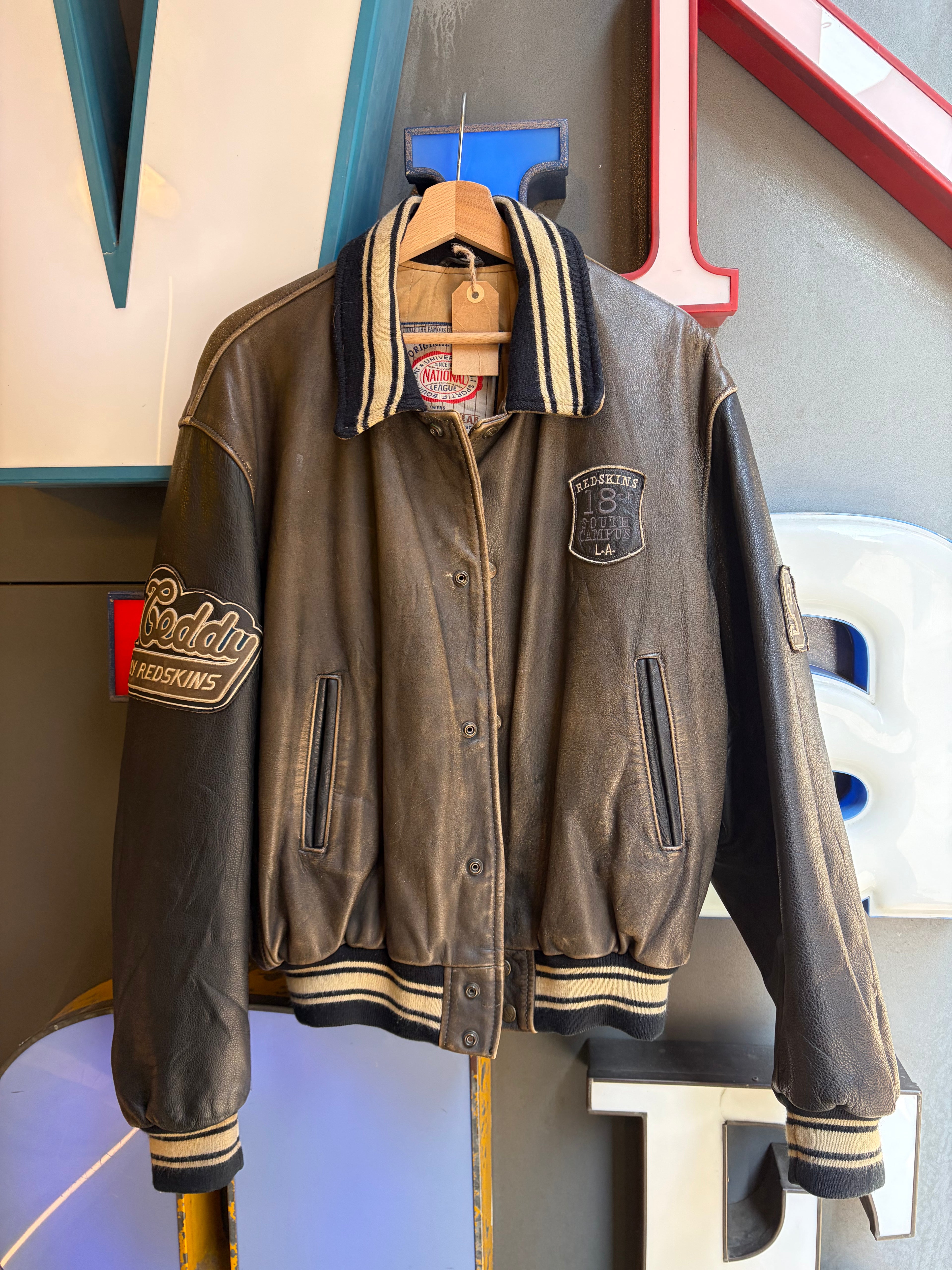 Bomber in vera pelle stile college RED SKINS
