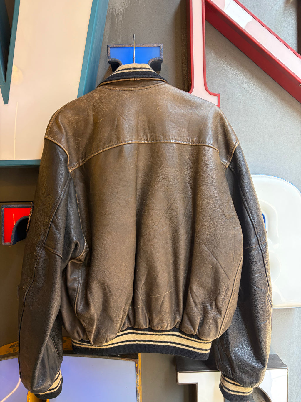 Bomber in vera pelle stile college RED SKINS