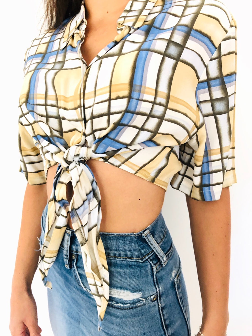 CAMICIA CROP VINTAGE A RIGHE