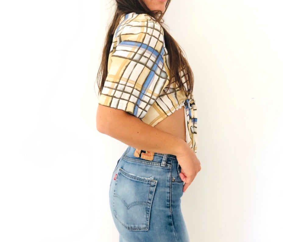 CAMICIA CROP VINTAGE A RIGHE