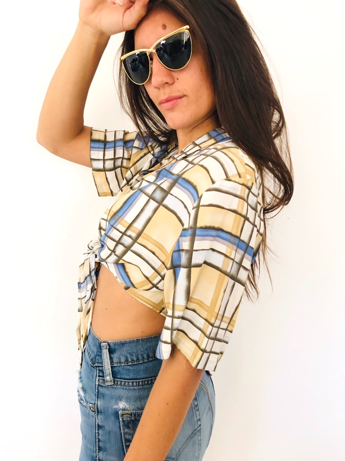 CAMICIA CROP VINTAGE A RIGHE